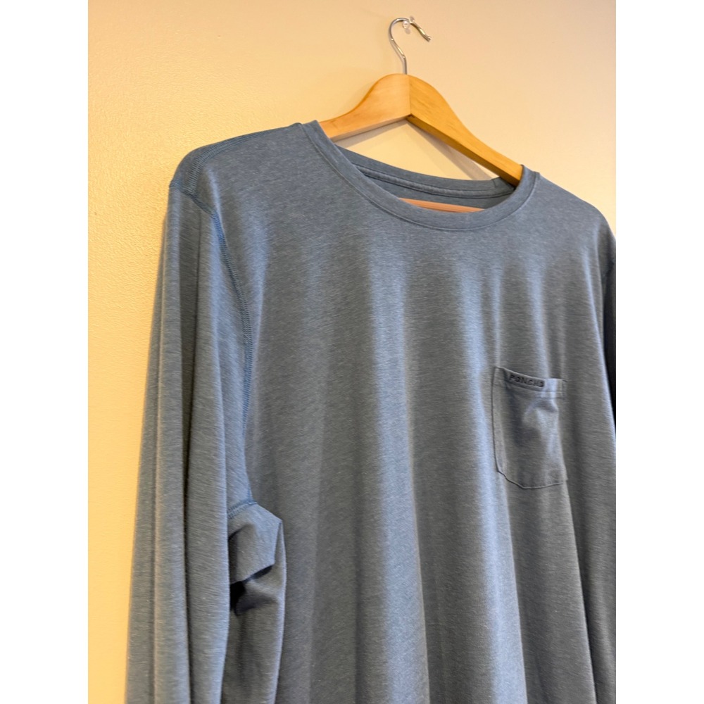 Poncho Outdoors Mens XL Blue Heather Long Sleeve Pocket Tee Performance Shirt - Picture 4 of 13